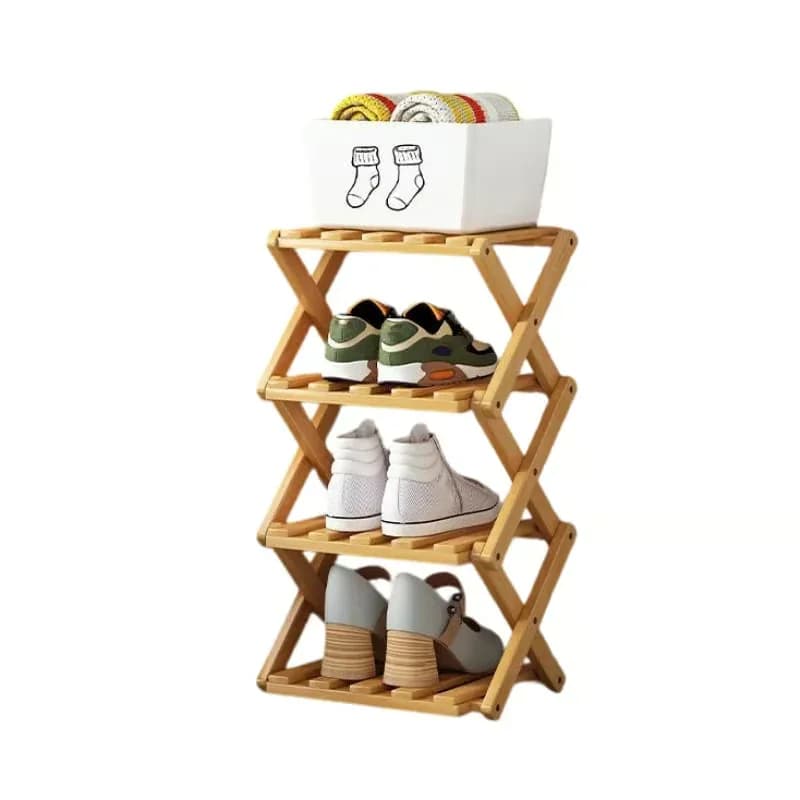 Durable Foldable Bamboo Shoe Rack, Brown, 2-Tier - View 19