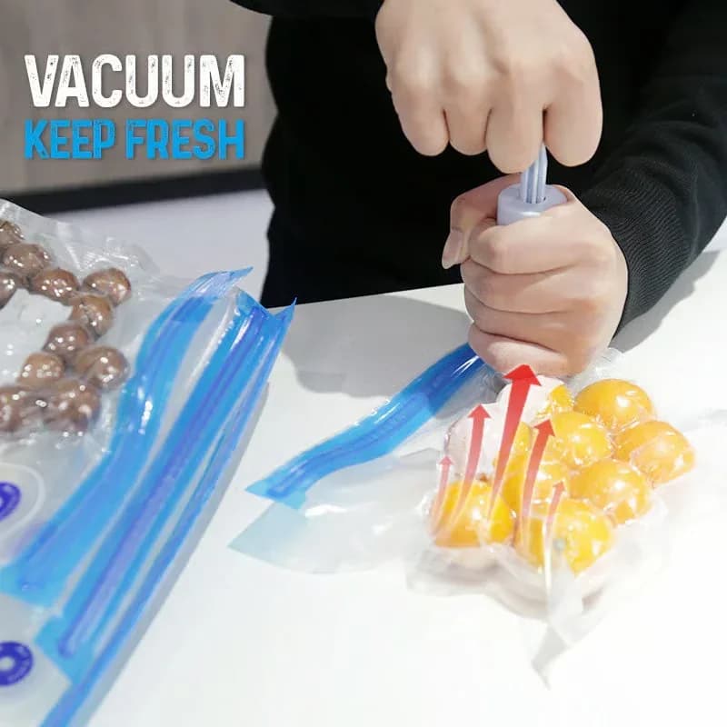 Kitchen Vacuum Storage Bag Set, Small, 15-Piece, Gray with Manual Pump - View 4
