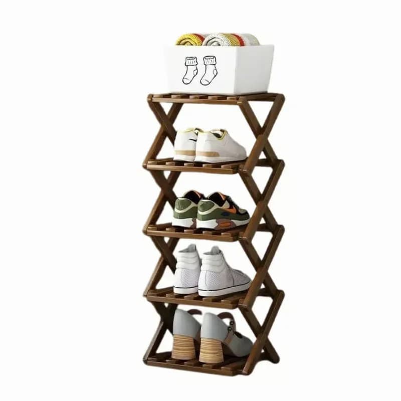 Durable Foldable Bamboo Shoe Rack, Brown, 2-Tier - View 11