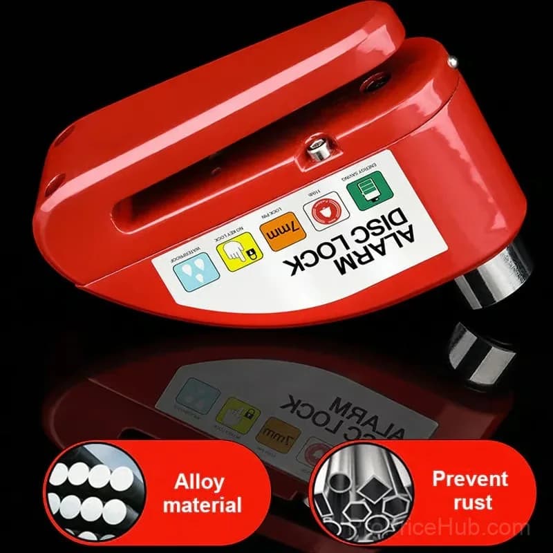 Motorcycle & Bicycle Disc Brake Lock with Alarm, Black - View 9