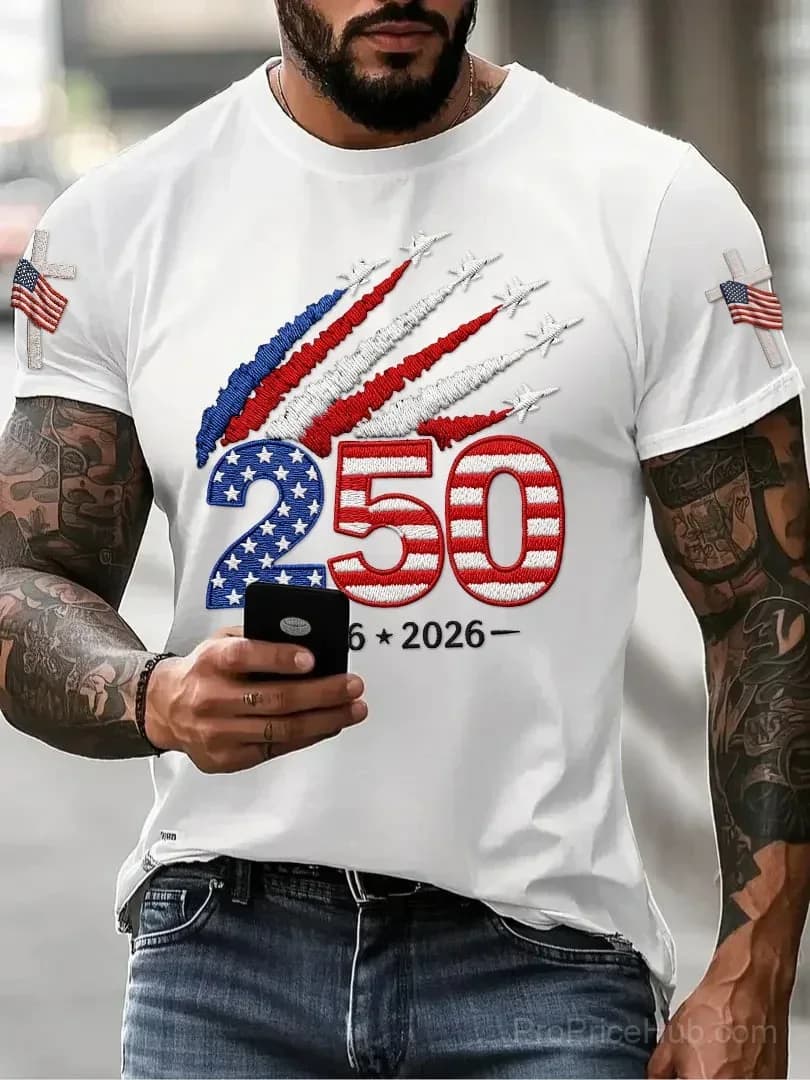 Men's USA 250th Anniversary Print Crew Neck Short Sleeve T-Shirt - View 4
