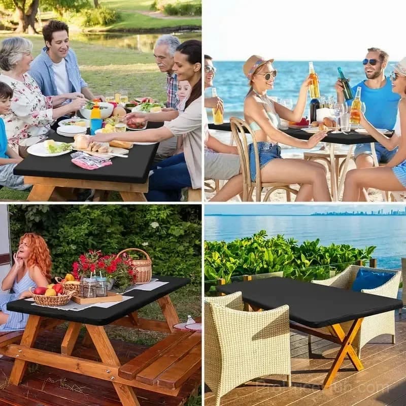 Stretch Fabric Table Top Cap Cover – Elastic Edge, Waterproof, Reusable - View 3
