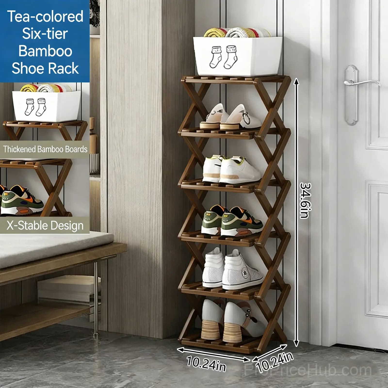 3-Tier Bamboo Storage Rack, Natural, No-Assembly - View 16