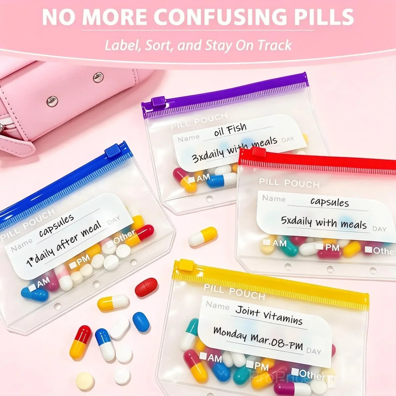 14-Piece Waterproof Crush-Resistant Travel Pill Pouch Set - View 7