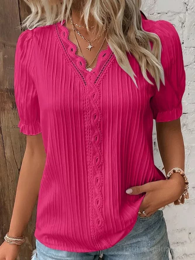 Elegant V-Neck Lace Blouse, White, Size S - View 7