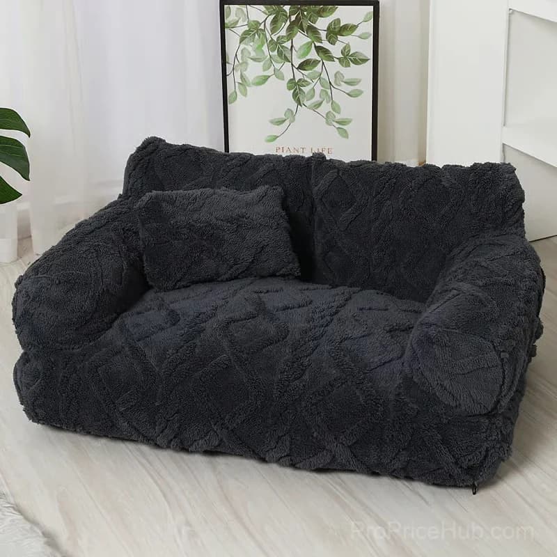 Beige Plush Pet Sofa Bed, Small 45x39x21 cm, Removable Cover - View 11