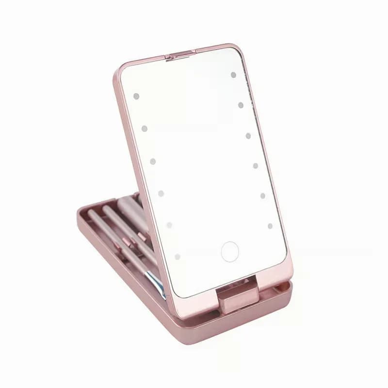 Pink Portable Makeup Brush Set with LED Light - View 11