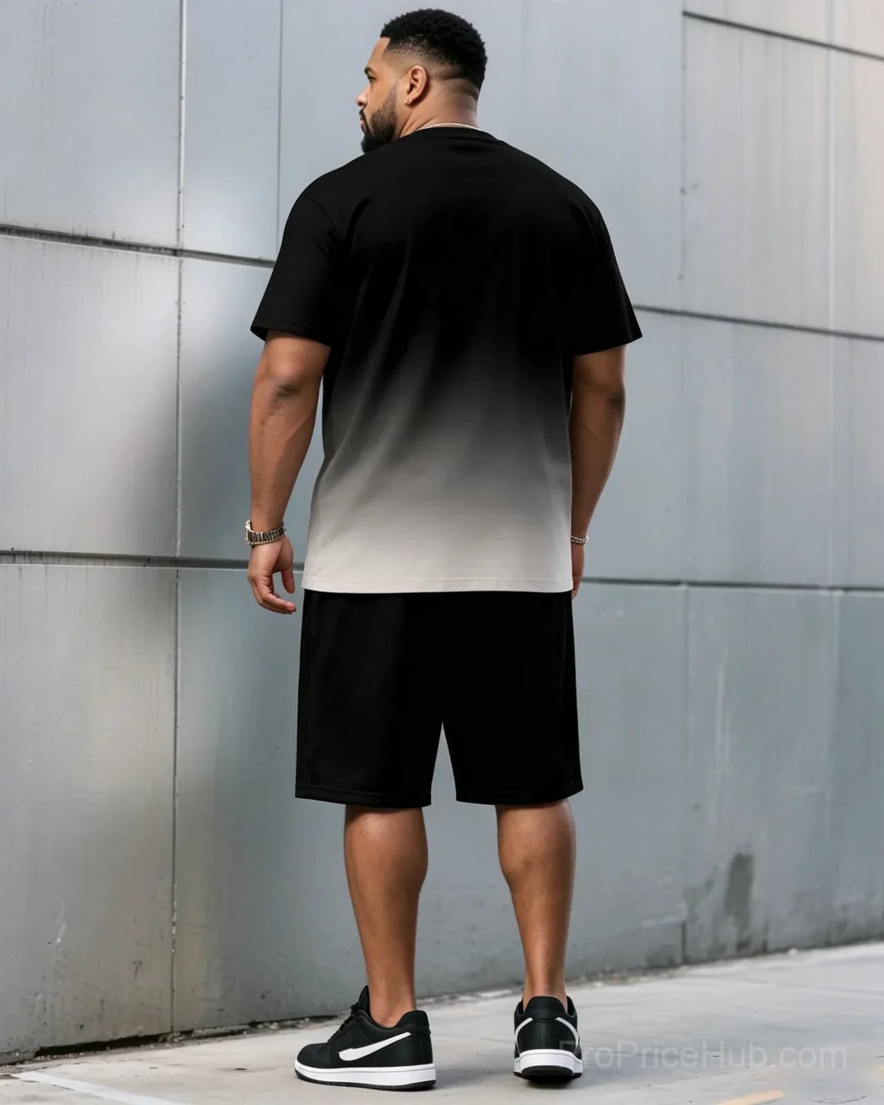 Men's Plus Size Black & Red Gradient T-Shirt and Shorts Set - View 18