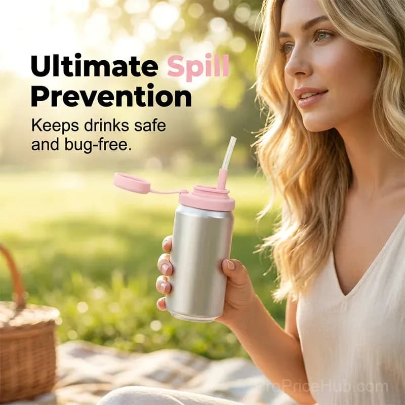 Pink Silicone Soda Can Lid Cover Without Straw Brush - View 7