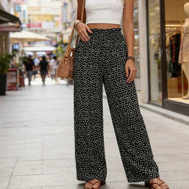 Women's Smocked High Waist Wide Leg Pants - Black, S - View 2