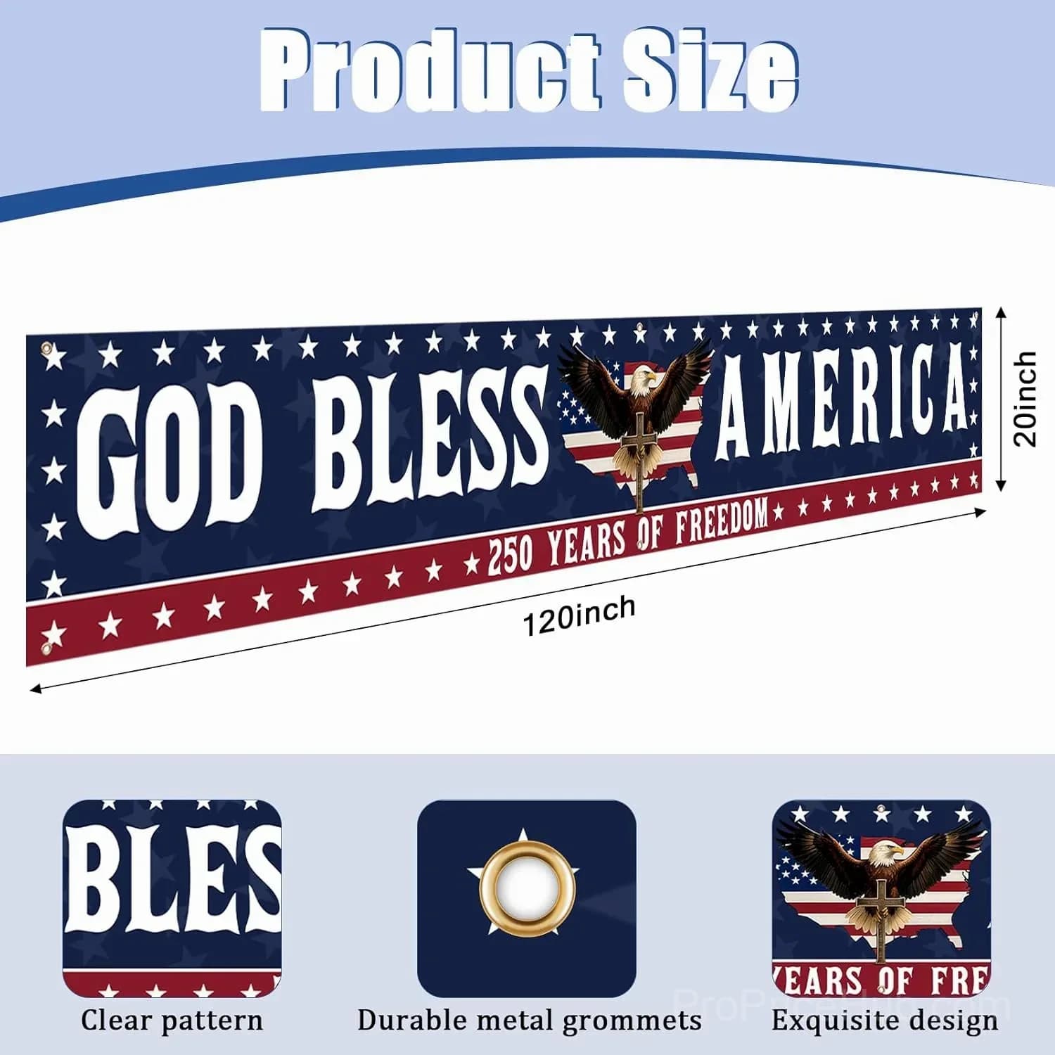 God Bless America 250th Anniversary Patriotic Outdoor Banner - View 4