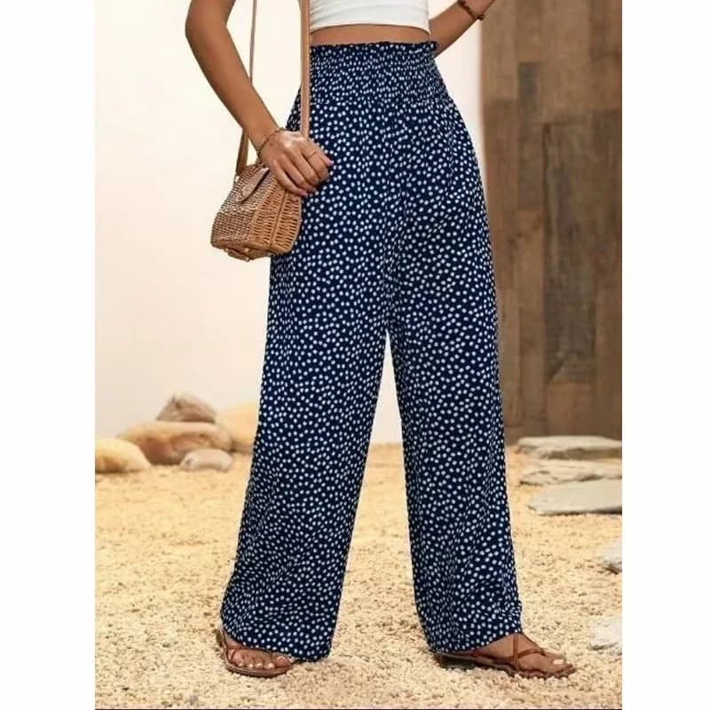 Women's Smocked High Waist Wide Leg Pants - Black, S - View 10