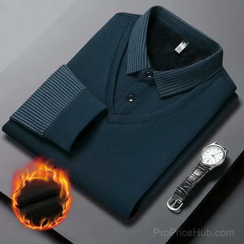 Men's Lapel Faux Two-Piece Knitted Shirt, Khaki, M - View 13