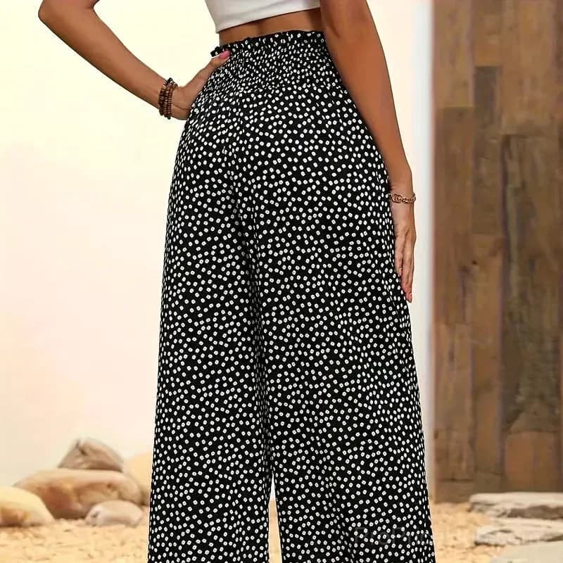 Women's Smocked High Waist Wide Leg Pants - Black, S - View 8