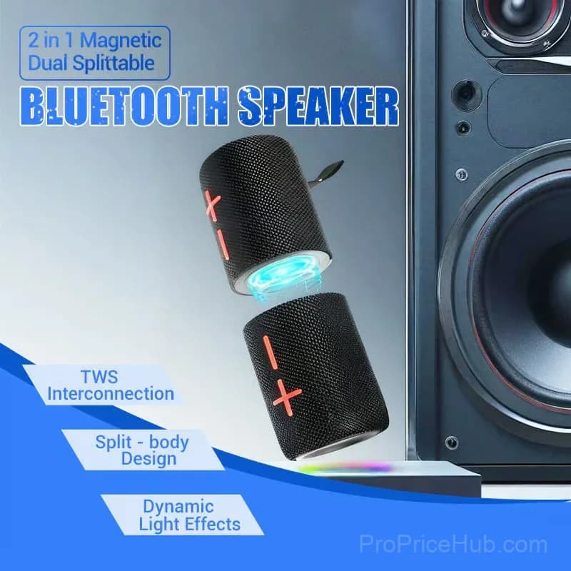 2-in-1 Magnetic Splittable Dual Bluetooth Speaker, Black - View 2