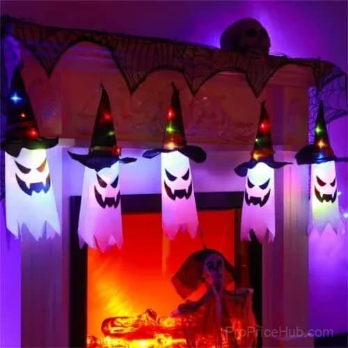 Glowing Ghost Witch Hat Halloween Hanging Light Decor, Warm Light - View 7