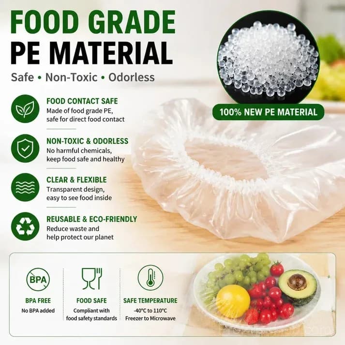 50-Pack Disposable PE Stretch Food Covers for Bowls & Plates - Alt