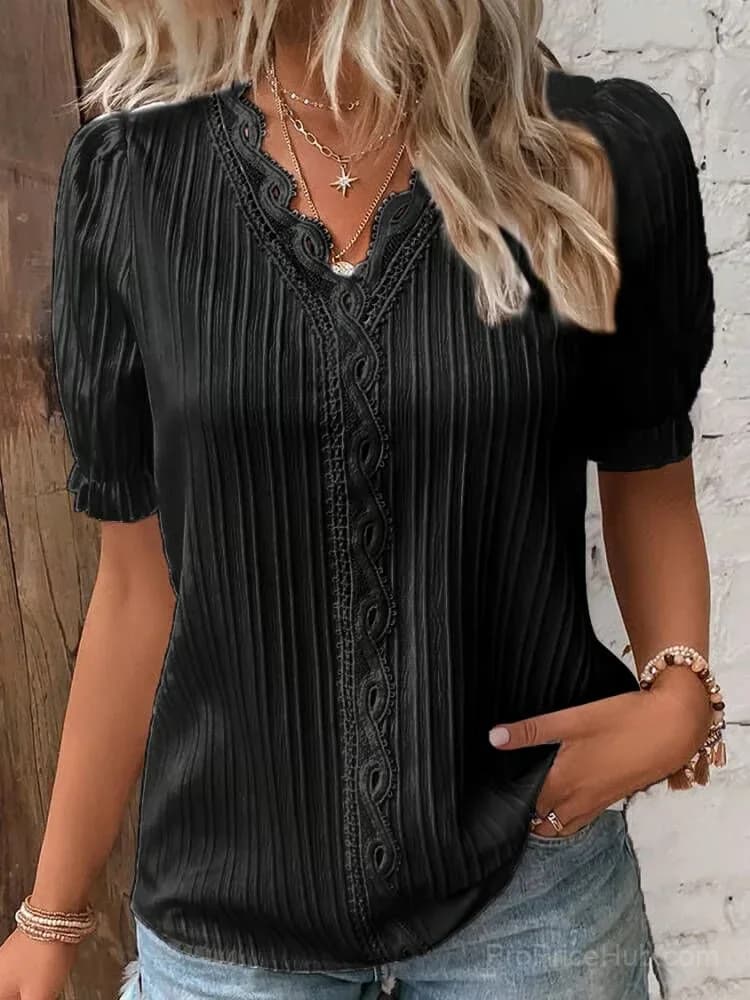 Elegant V-Neck Lace Blouse, White, Size S - View 11