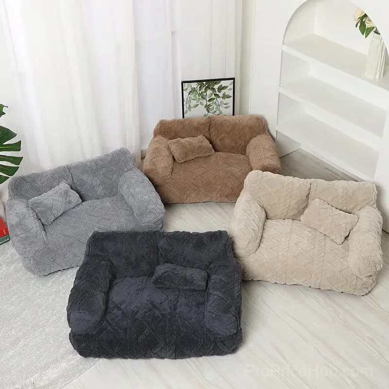 Beige Plush Pet Sofa Bed, Small 45x39x21 cm, Removable Cover - View 2