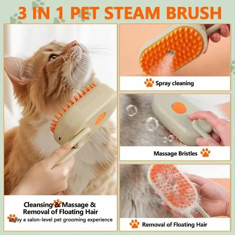 Pet Steam Grooming Brush, Khaki - View 3