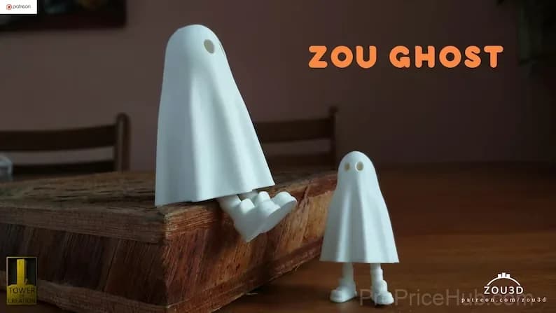 3D Printed Ghost with Feet Halloween Decoration, Small 6cm - View 4