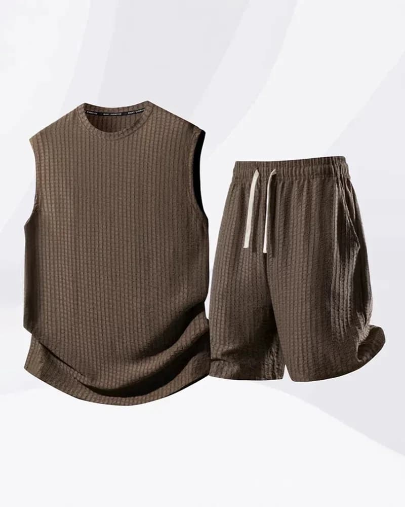 Men's Solid-Color Ribbed Sleeveless Vest & Shorts Set (S-8XL) - View 18