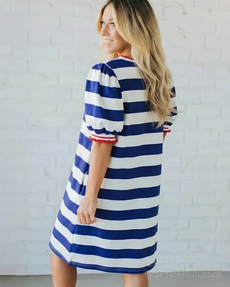 Women's Striped Shift Mini Dress - View 12