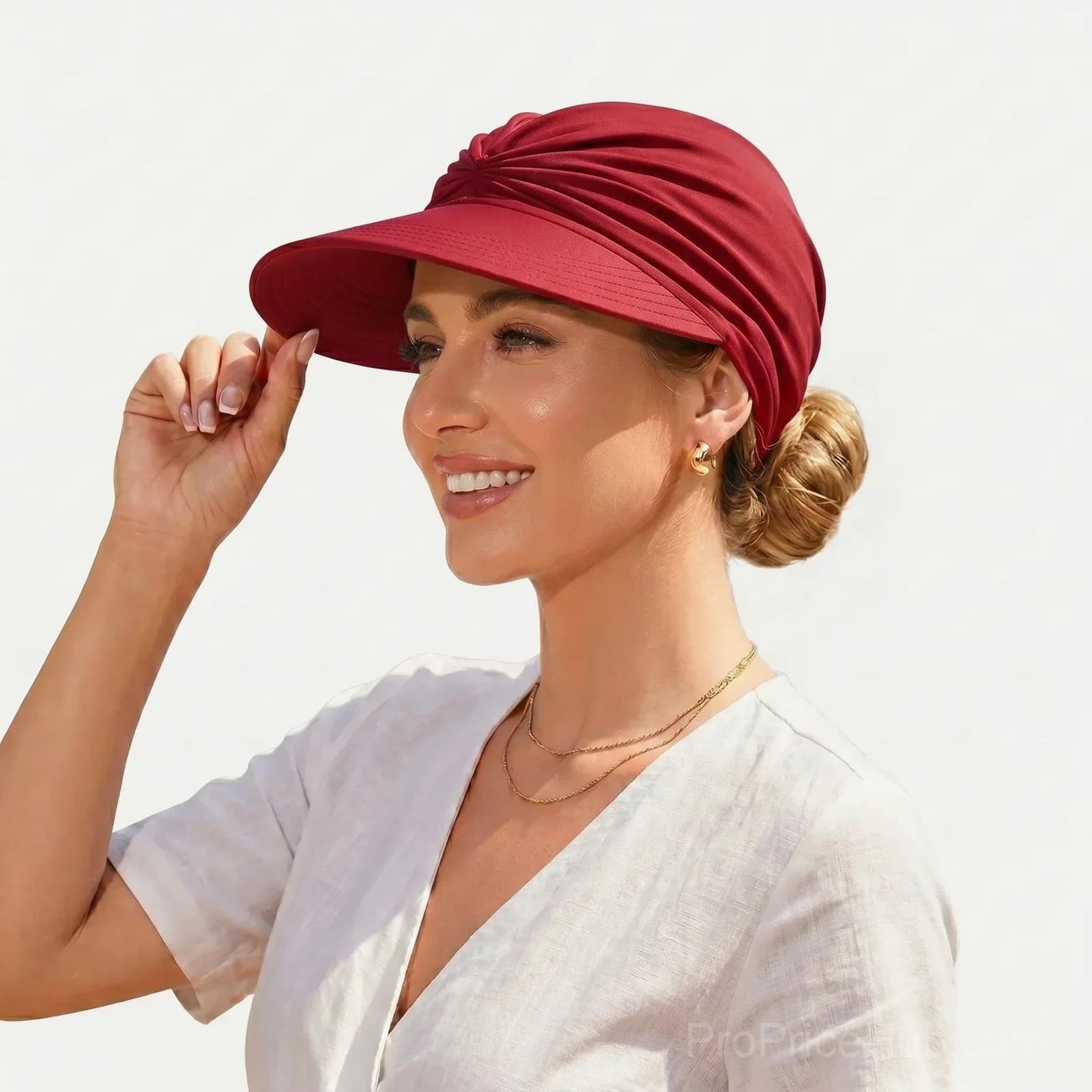 UPF 50+ White Ponytail Sun Visor Hat - View 8