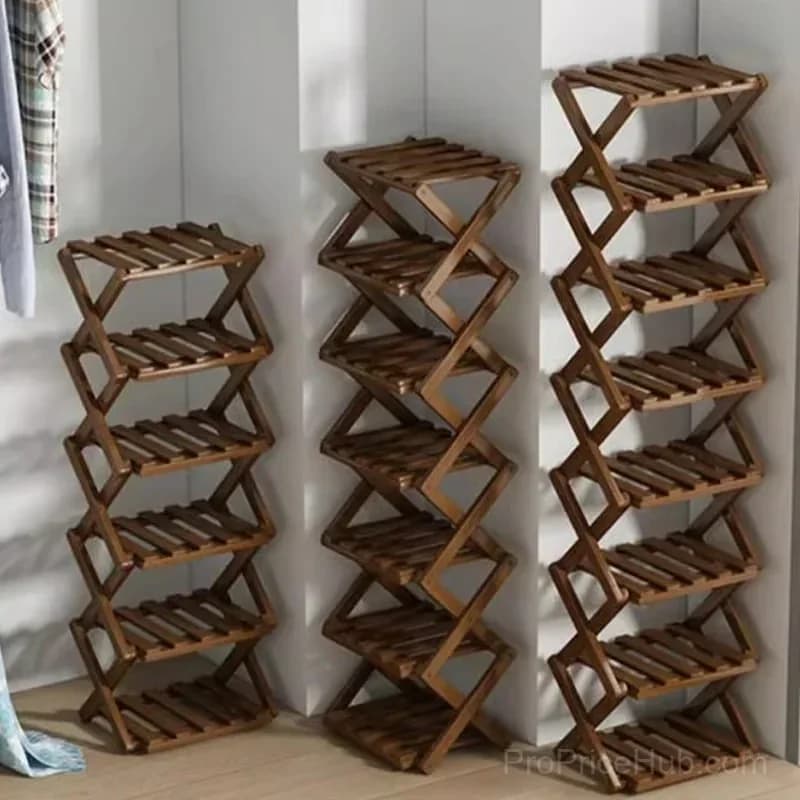 Durable Foldable Bamboo Shoe Rack, Brown, 2-Tier - View 6