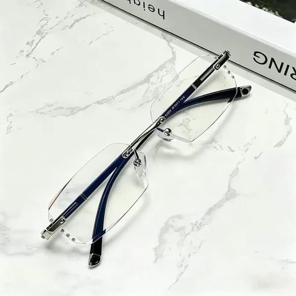 Diamond Edge Frameless Blue Light Blocking Reading Glasses, Lightweight Metal Temples - View 3