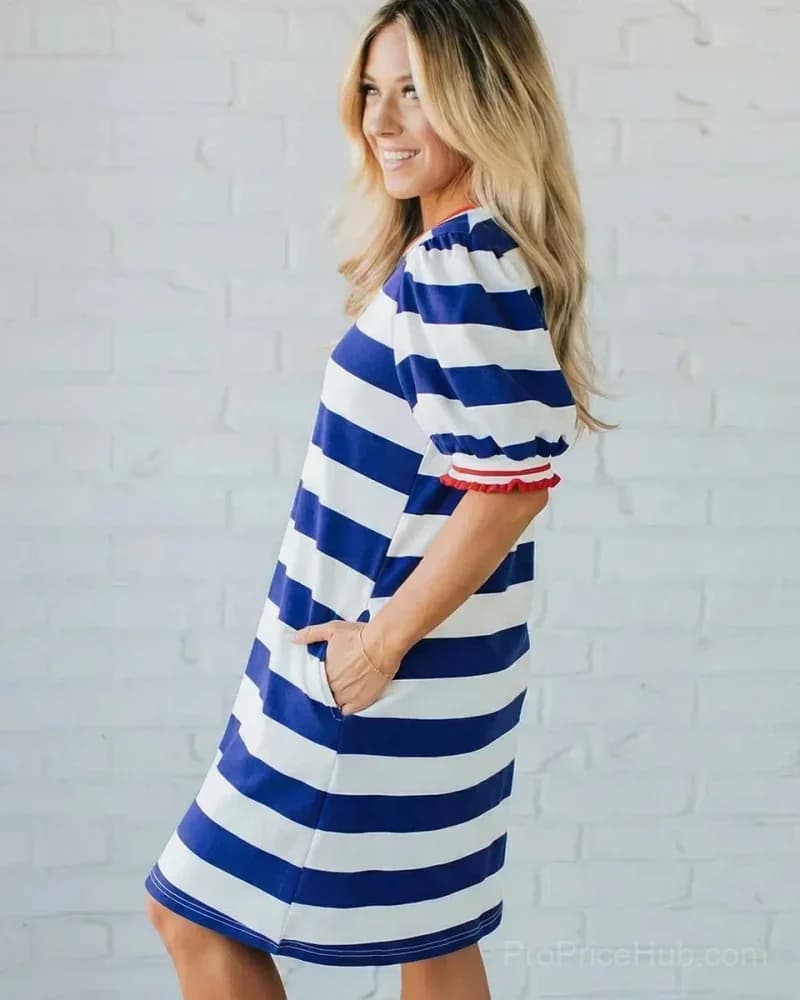 Women's Striped Shift Mini Dress - View 9