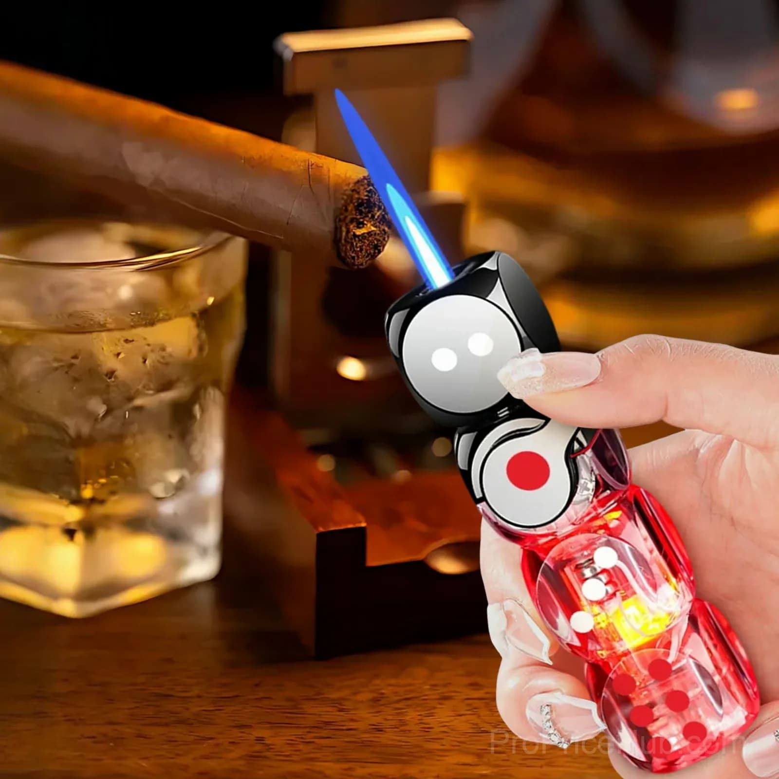 Purple 360° Spinning Dice Windproof Jet Flame Lighter with LED - View 15