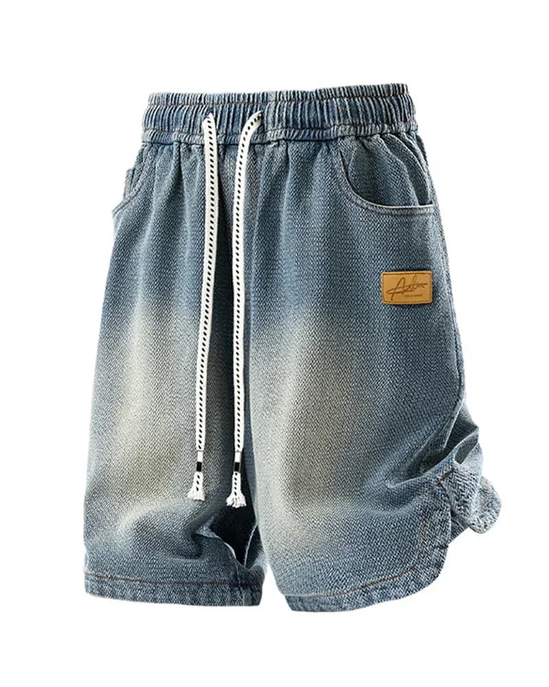 L-9XL Star-Print Denim Loose Straight Shorts - View 11