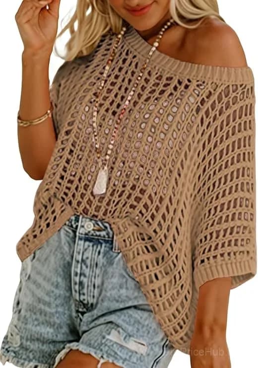 Short Sleeve Casual Crochet Knit Crop Top – Lightweight Summer Top - View 29