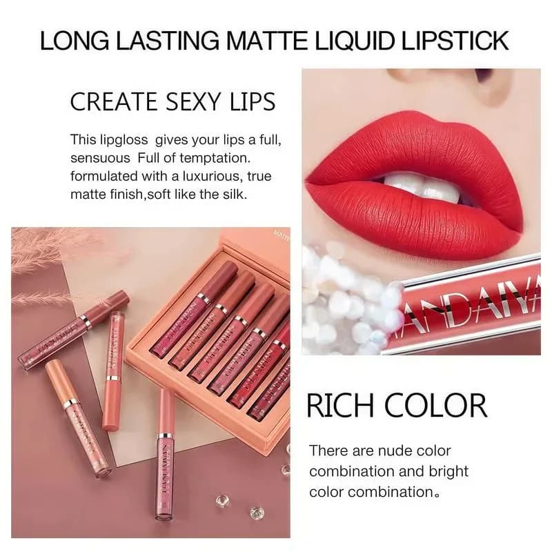 6-Color Long-Lasting Matte Lip Glaze Set - View 3