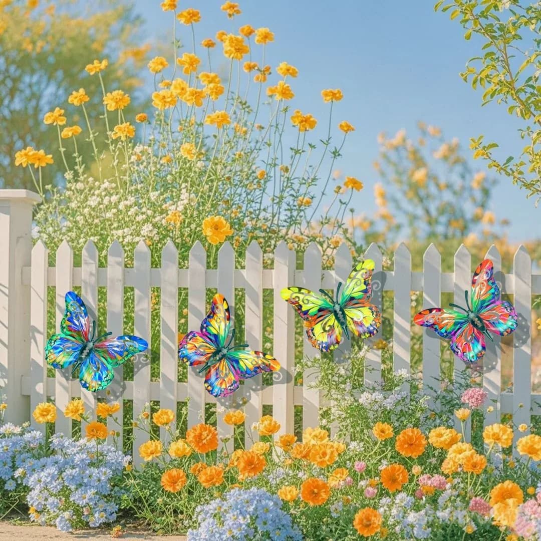 4-Piece Butterfly Metal Wall Sculptures for Outdoor Hanging Decor - View 4