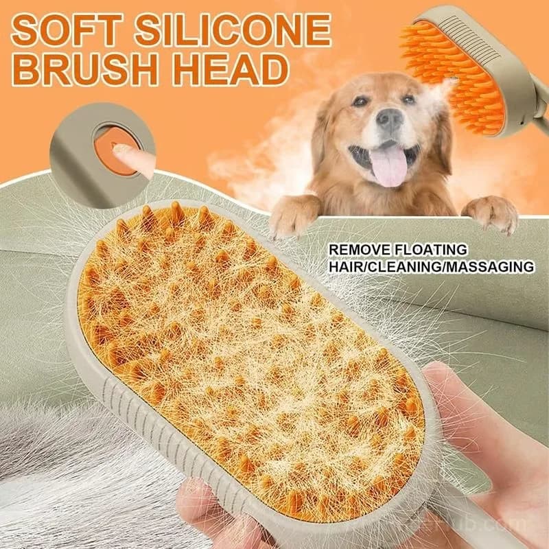 Pet Steam Grooming Brush, Khaki - View 6
