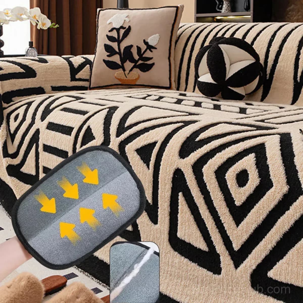 Soft Plush Non-Slip Couch Cover, Black, 180 x 130 cm, Single Seater - View 25