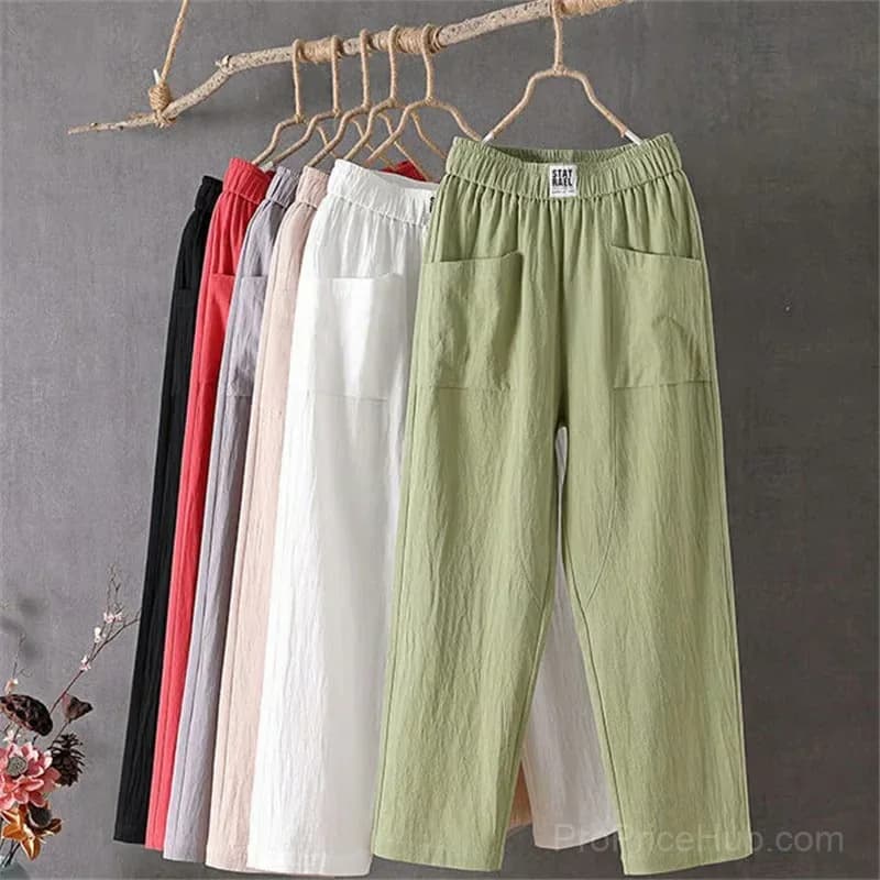 Women's Loose Fit Pants, White, Size S - View 5