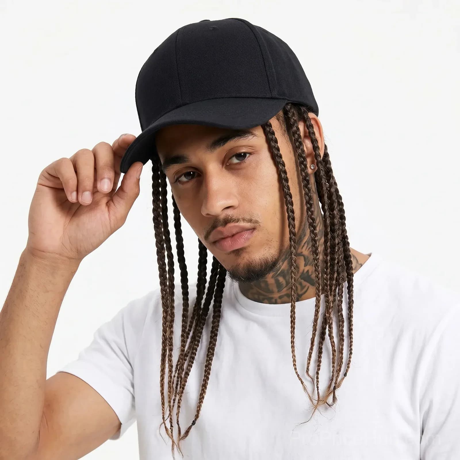 Braided Wig Baseball Cap – Snapback Hat with Attached Dreadlock Braids - View 2