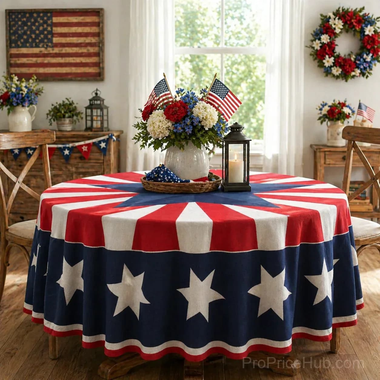 Patriotic Starburst Round Tablecloth - July 4th Independence Day Decor - View 14