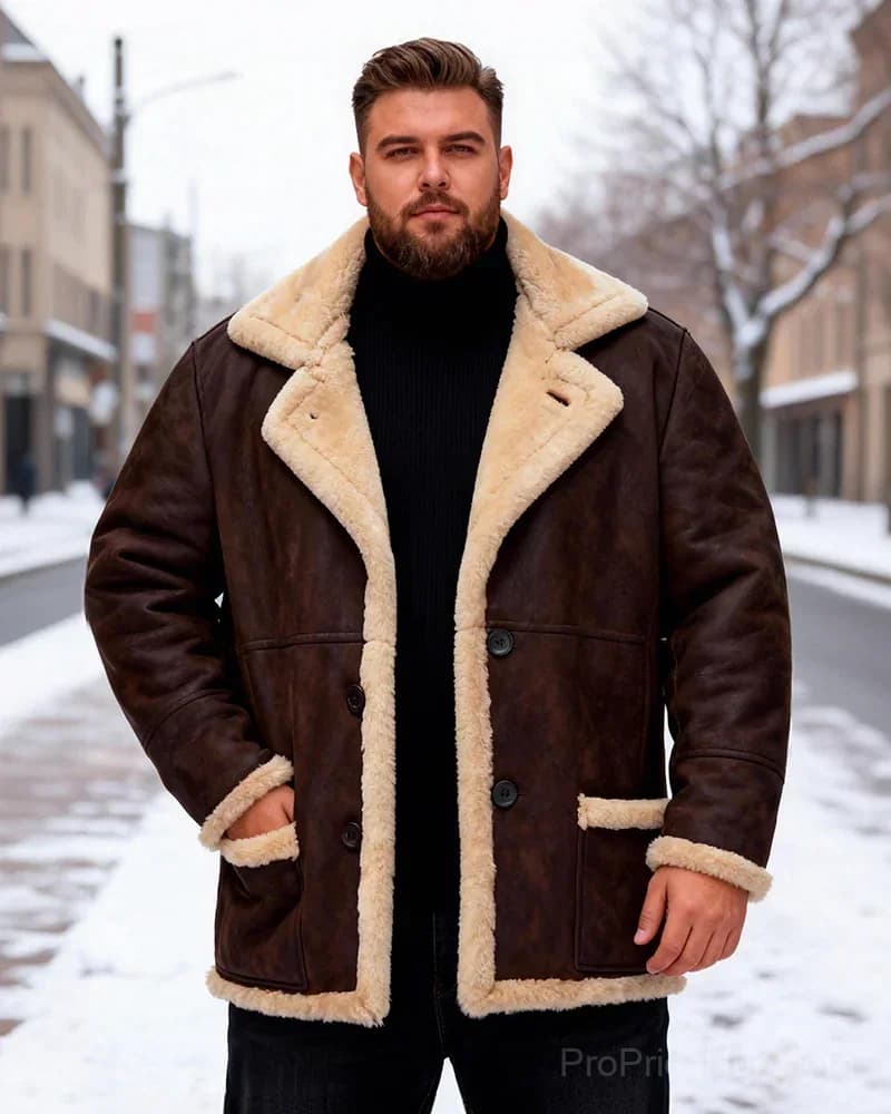 Big & Tall Men's Thickened Plush Lapel Jacket - S-5XL - View 10