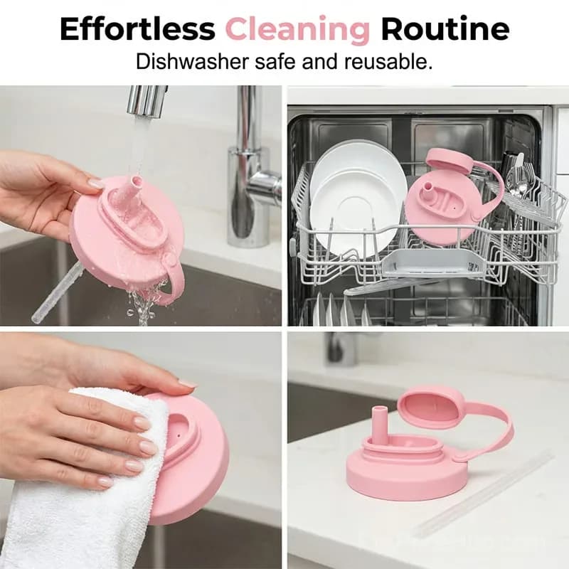 Pink Silicone Soda Can Lid Cover Without Straw Brush - View 5