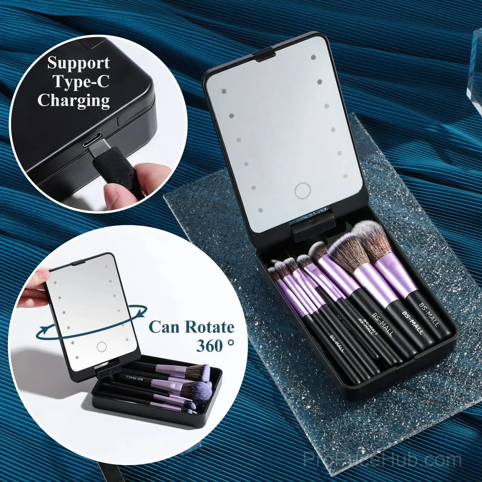 Pink Portable Makeup Brush Set with LED Light - View 8