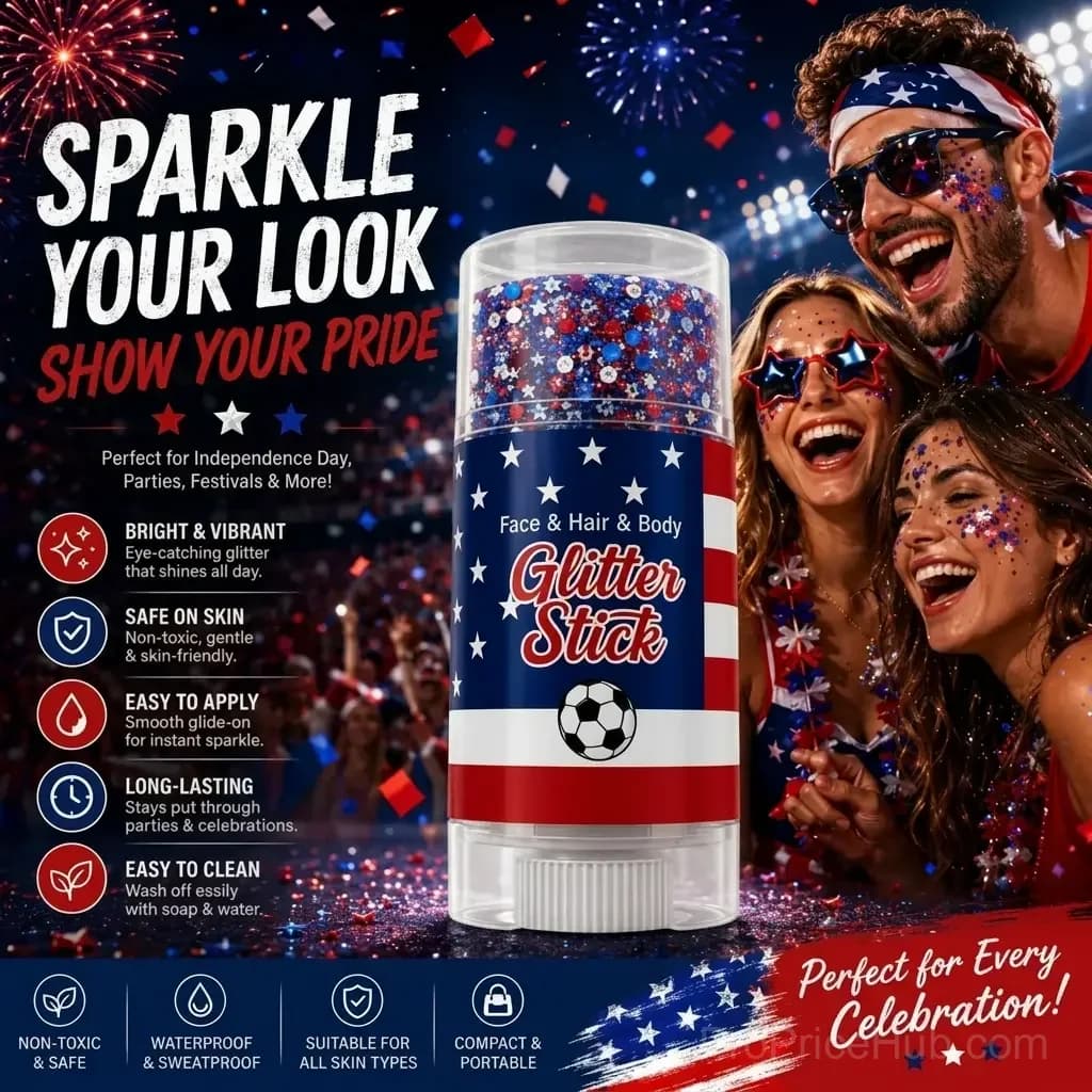 4th of July Glitter Stick - Red White Blue Body Hair Sparkle - View 7
