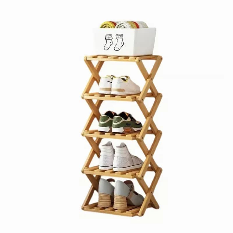 Durable Foldable Bamboo Shoe Rack, Brown, 2-Tier - View 20