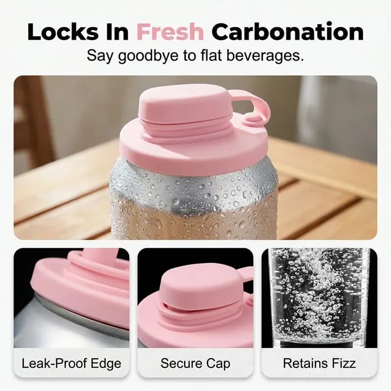 Pink Silicone Soda Can Lid Cover Without Straw Brush - View 11