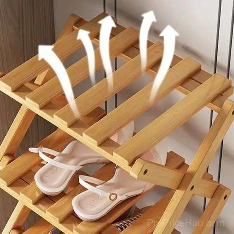 Durable Foldable Bamboo Shoe Rack, Brown, 2-Tier - View 5