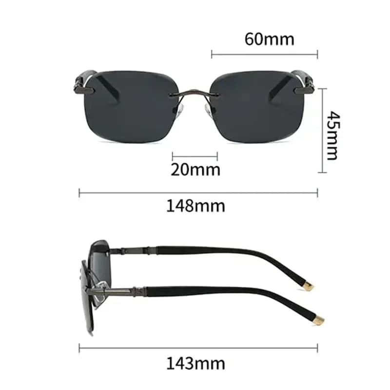 Black Rimless HD Protective Sunglasses, Metal, 1 Pair - View 7