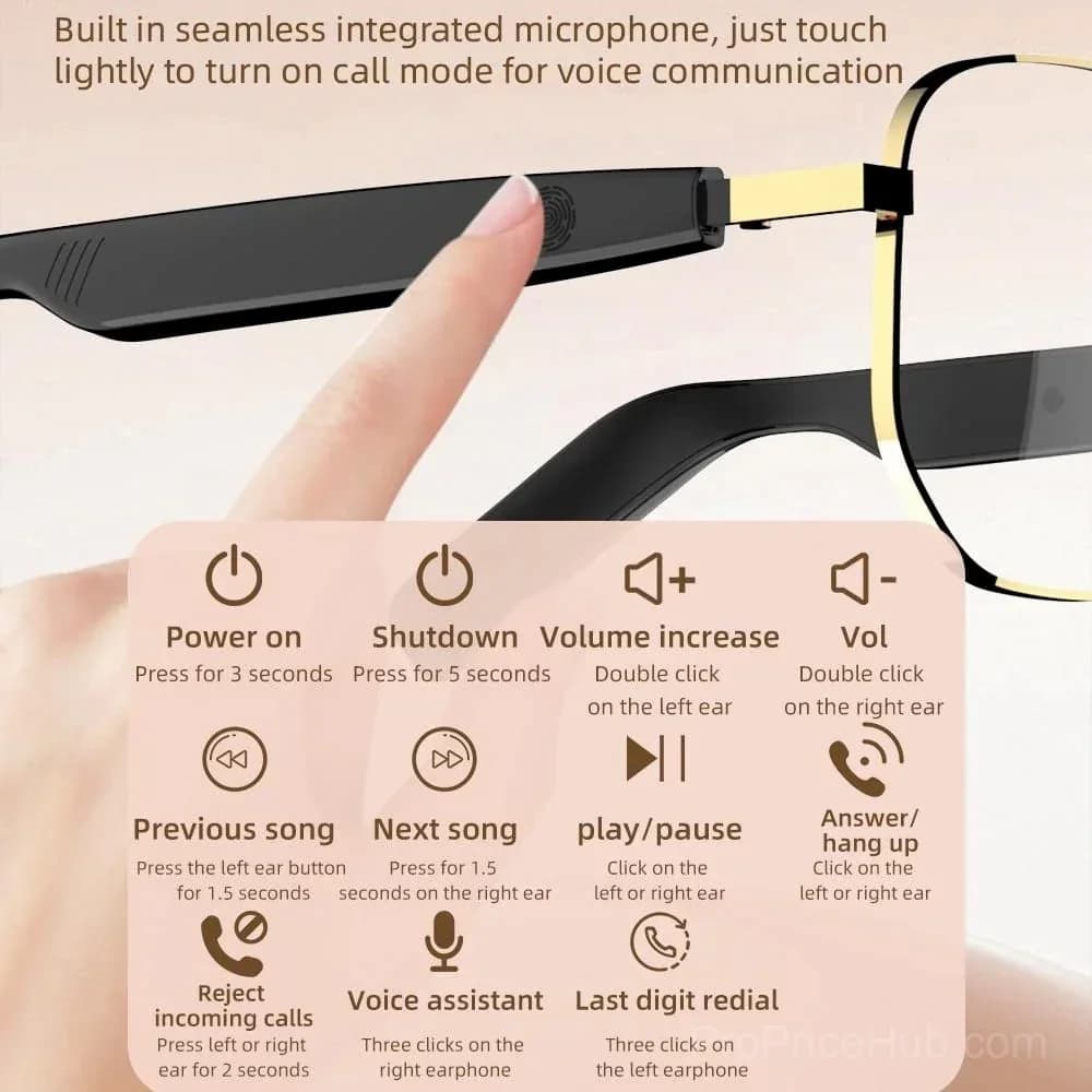 Smart Bluetooth 5.4 Audio Sunglasses – Open-Ear, UV & Blue Light Protection - View 5